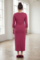 Model wearing Nuggles® Midi Layering Dress in Wine