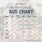 Zoelle Hoodie Dress size guide – Nuggles modest women’s dress sizing.
