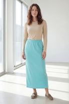 Model wearing Nuggles® 36" Classic Skirt in Aqua
