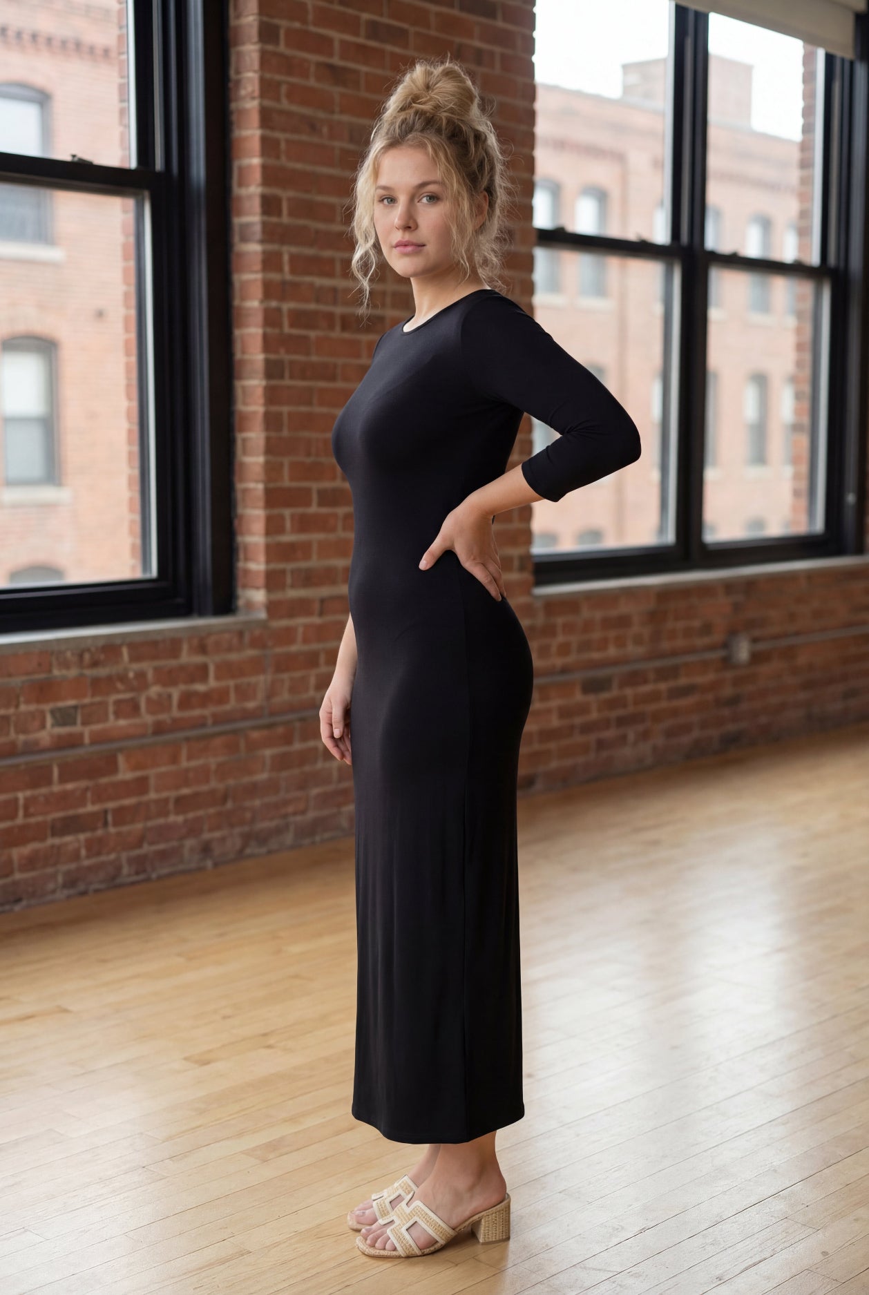Black Tea-Length Layering Dress | Modest Dress