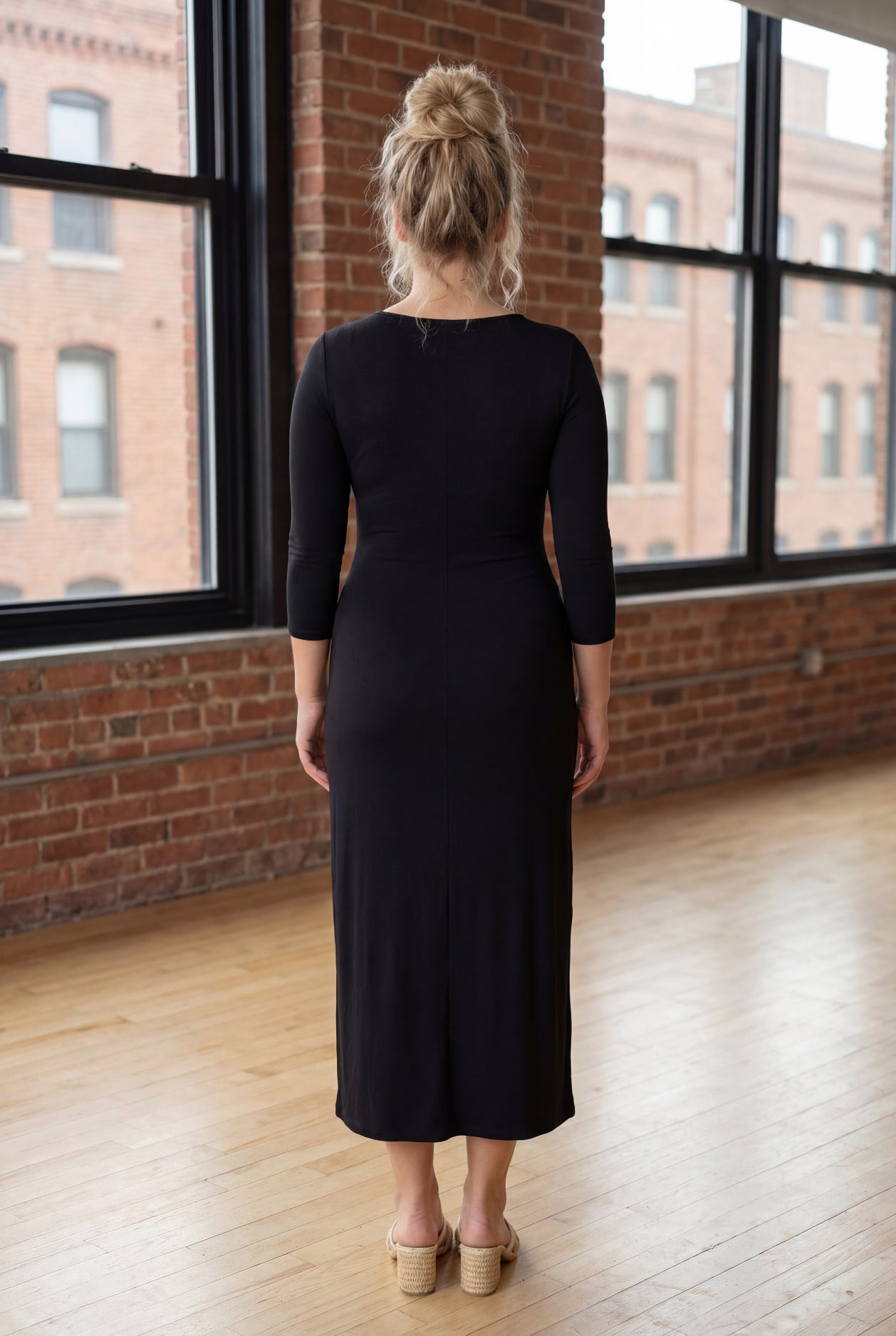 Model wearing Nuggles® Tea Layering Dress in Black