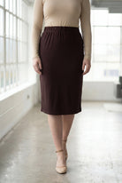 27" Lightweight Lined Pencil Skirt in Brown nuggles-clothing
