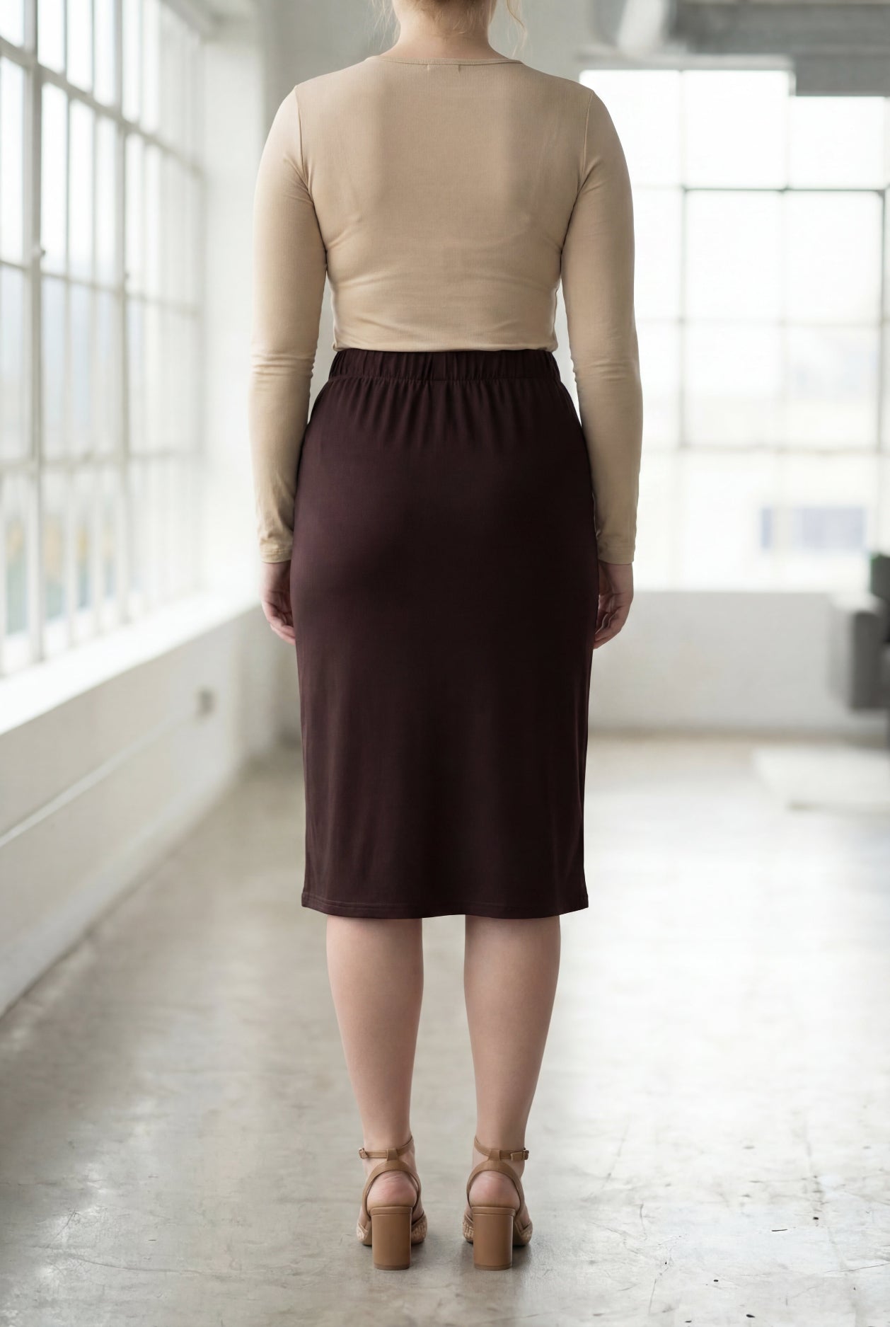27" Lightweight Lined Pencil Skirt in Brown nuggles-clothing