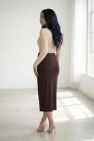 31" Lightweight Lined Pencil Skirt in Brown nuggles-clothing