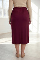 Model wearing Nuggles®  31" Classic Skirt in Burgundy
