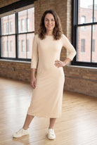 Model wearing Nuggles® Midi Layering Dress in Cream