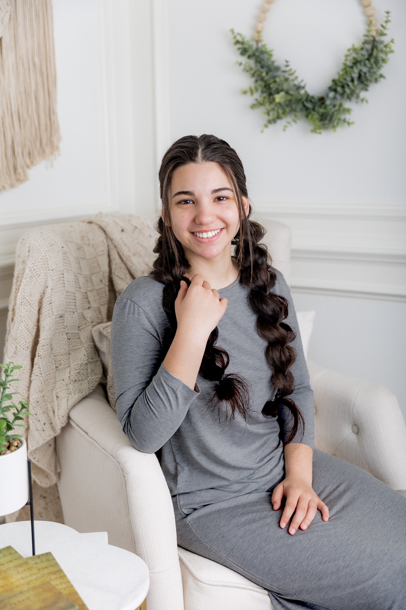 Model wearing  Nuggles® Original Style Midi Layering Dress in soft cotton knit