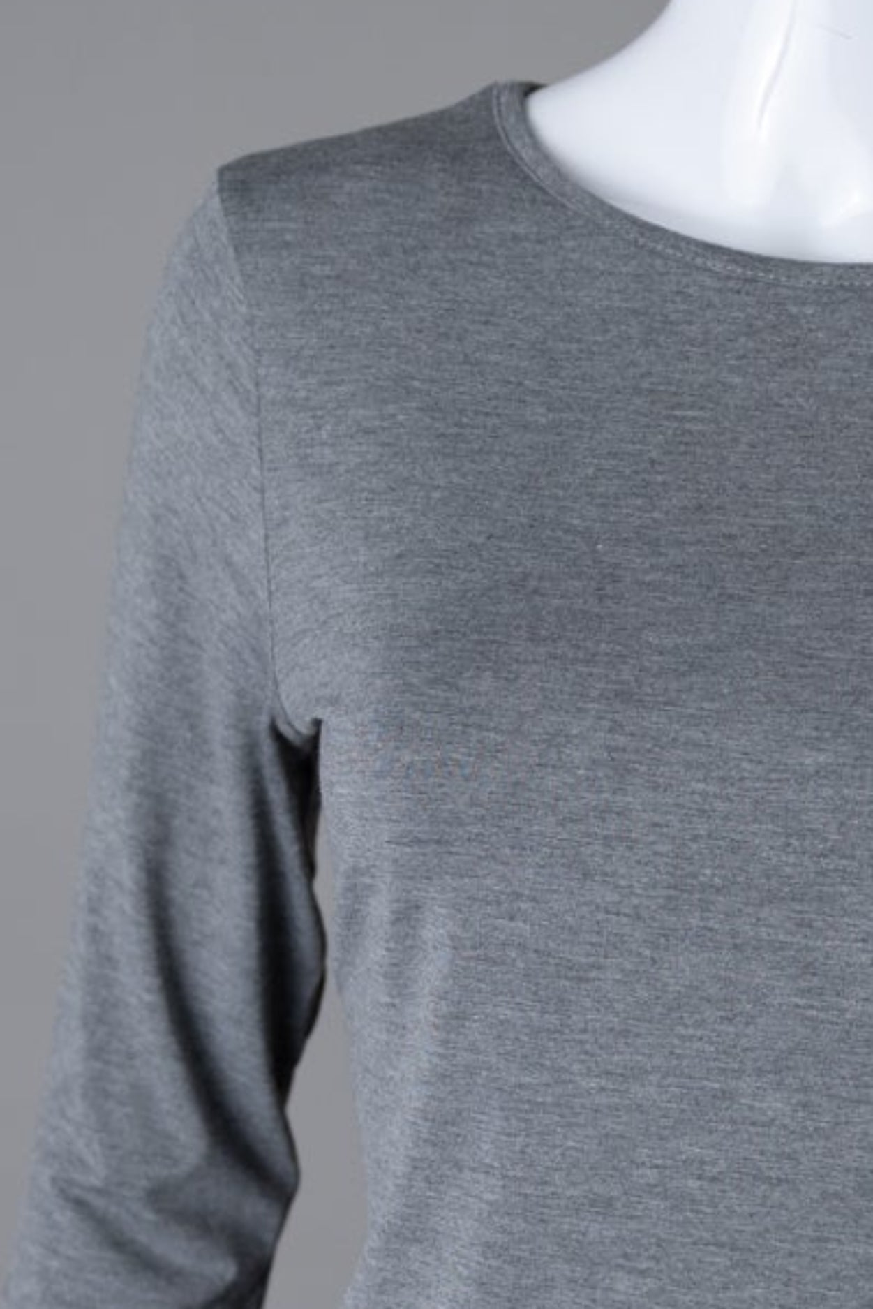 Model wearing Nuggles® 3/4 Essential Tee in Dark Heather