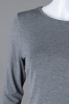 Model wearing Nuggles® 3/4 Essential Tee in Dark Heather