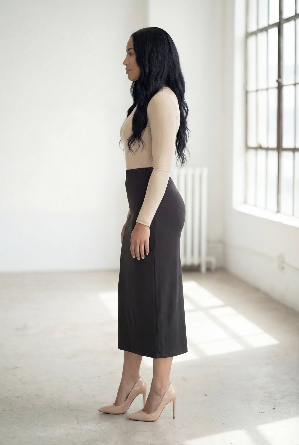 31" Lightweight Lined Pencil Skirt in Steel Grey nuggles-clothing