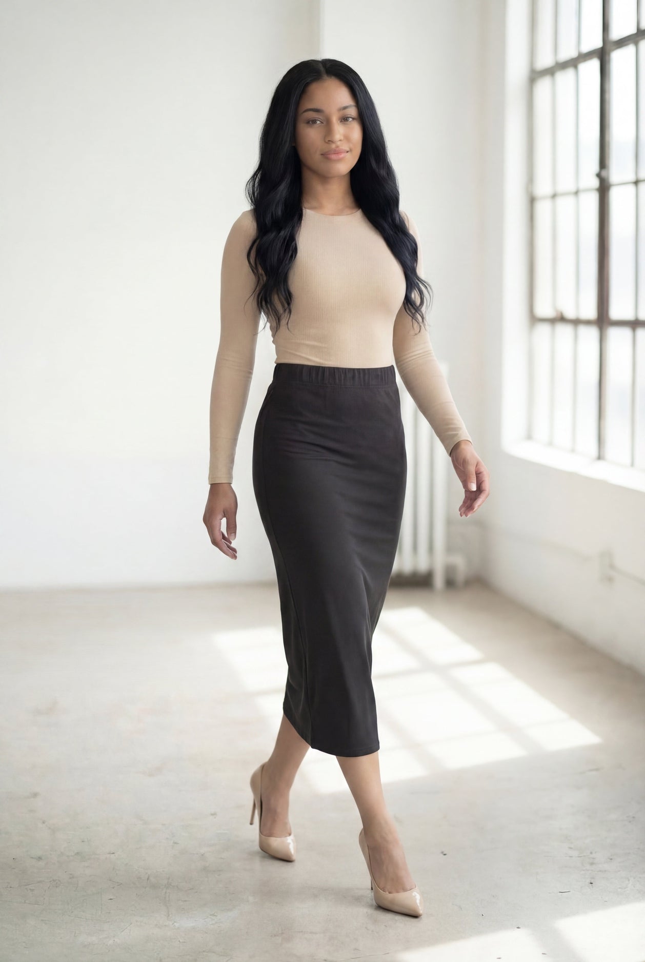 31" Lightweight Lined Pencil Skirt in Steel Grey nuggles-clothing