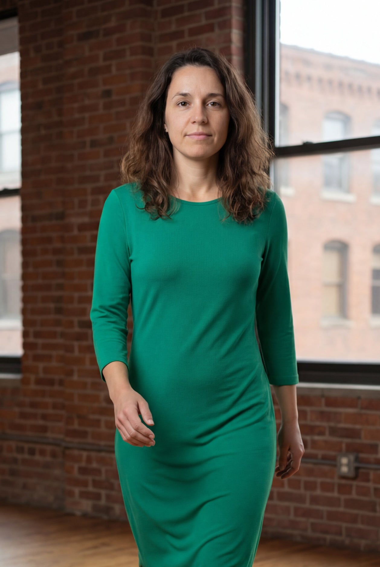 Nuggles Kelly Green Midi Layering Dress | Modest 3/4 Sleeve Dress M Nuggles Kelly Green Midi Layering Dress | Modest 3/4 Sleeve Dress M
