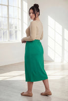 Model wearing Nuggles® 31" Classic Skirt in Kelly Green