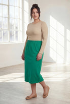 Model wearing Nuggles® 31" Classic Skirt in Kelly Green