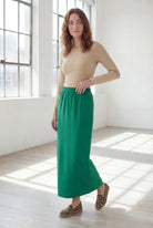 Model wearing Nuggles® 36" Classic Skirt in Kelly Green