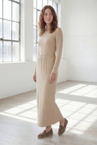 Model wearing Nuggles® 36" Classic Skirt in Khaki