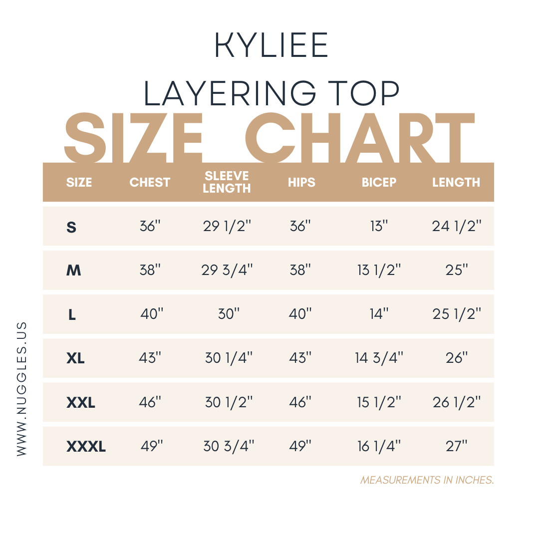 Kyliee Layering Top size chart