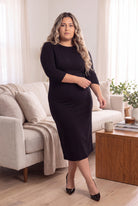 Model wearing Nuggles®  MididLayering  Dress in Black