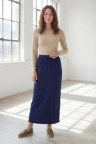 Model wearing Nuggles® 36" Classic Skirt in Navy