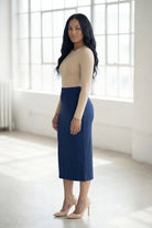 31" Lightweight Lined Pencil Skirt in Navy nuggles-clothing