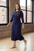Model wearing Nuggles® Midi Layering Dress in Navy