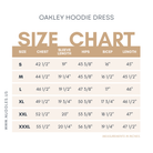 Nuggles® size chart for the Oakley Hoodie Dress in inches
