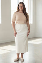 Model wearing Nuggles® 34" Classic Skirt in Off White