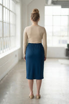 Model wearing Nuggles® 27" Classic Skirt in  Peacock Blue