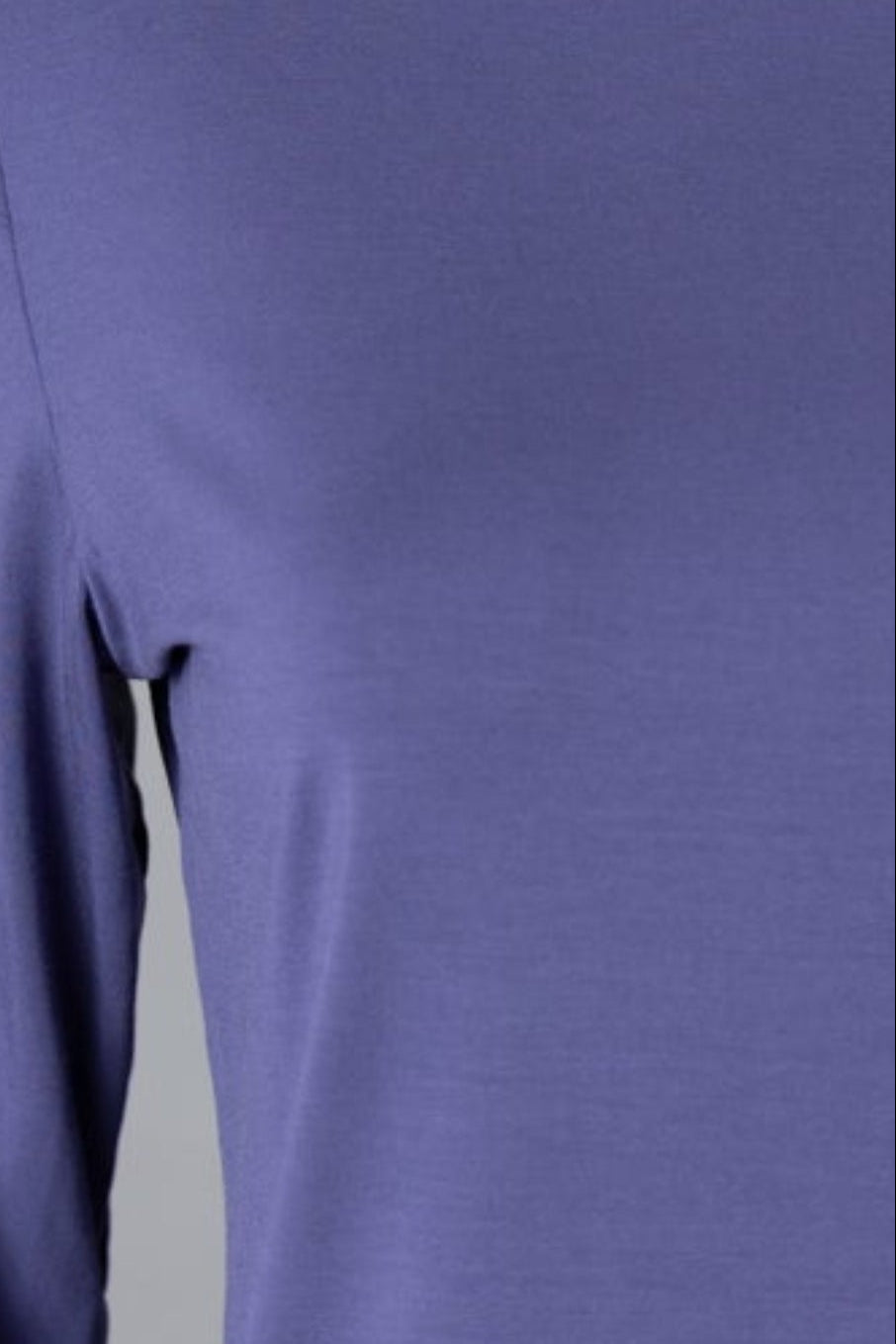 Model wearing Nuggles® 3/4 Essential Tee in Periwinkle Purple