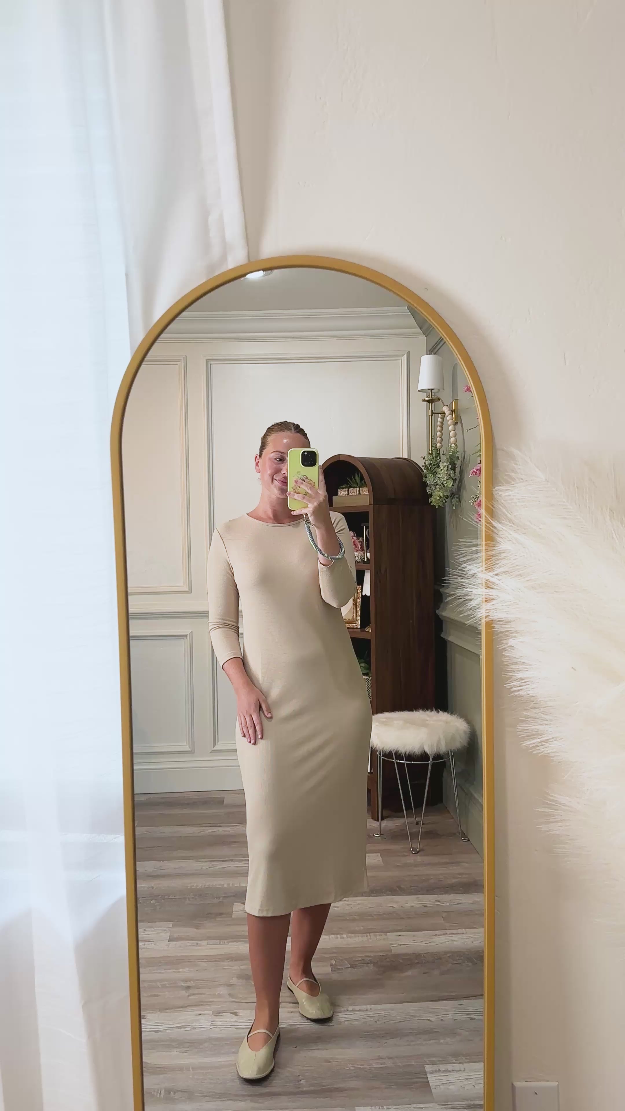 Nuggles® try on video for our Modest Ribbed Midid Layering Dress