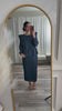 Model wearing modest Nuggles® 31" Lined Pencil Skirt in Pinstripe Ditsy