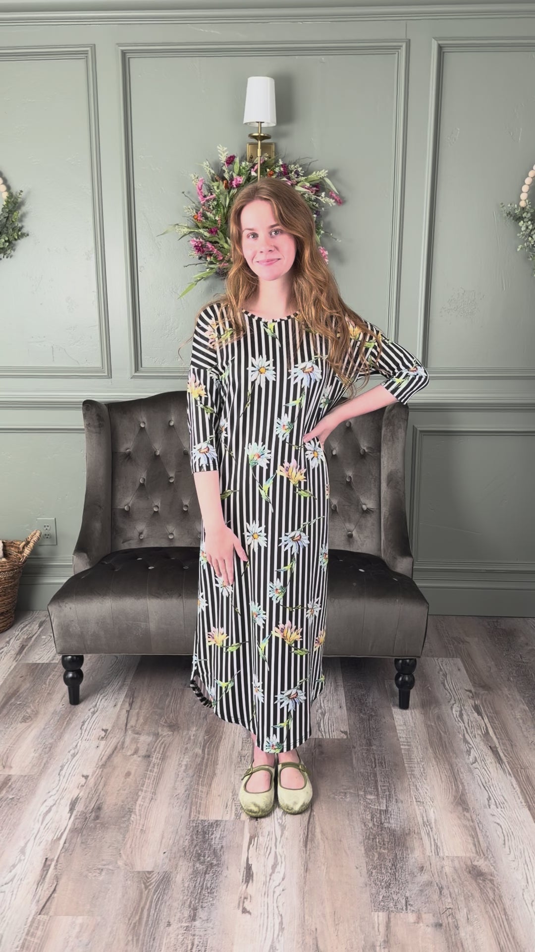 Model wearing the Modest Nuggles® Heather Dress in our try on video