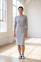 Model wearing Nuggles® 25" Classic Skirt in Silver