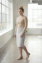 Model wearing Nuggles® 27" Classic Skirt in Silver