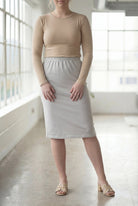 Model wearing Nuggles® 27" Classic Skirt in Silver