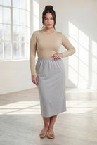 Model wearing Nuggles® 31" Classic Skirt in Silver