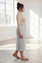 Model wearing Nuggles® 31" Classic Skirt in Silver