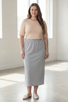 Model wearing Nuggles® 34" Classic Skirt in Silver