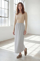 Model wearing Nuggles® 36" Classic Skirt in Silver