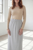 Model wearing Nuggles® 36" Classic Skirt in Silver