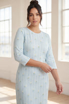 Model wearing Nuggles® Midi Layering Dress in Sky Petal