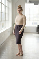 Model wearing Nuggles® 27" Classic Skirt  in Steel Gray