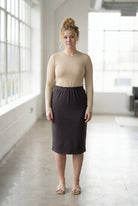 Model wearing Nuggles® 27" Classic Skirt  in Steel Gray