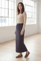 Model wearing Nuggles® 36" Classic Skirt  in Steel Gray