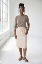 Model wearing Nuggles®  Half Sleeve Essential Tee in Taupe
