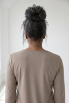 Model wearing Nuggles®  Half Sleeve Essential Tee in Taupe