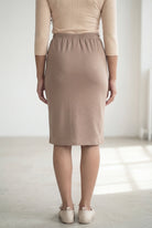 Model wearing Nuggles® 25" Classic Skirt in Taupe