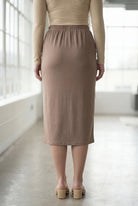 Model wearing Nuggles® 27" Classic Skirt  in Taupe