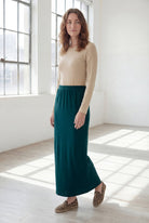 Model wearing Nuggles® 36" Classic Skirt  in Teal Green
