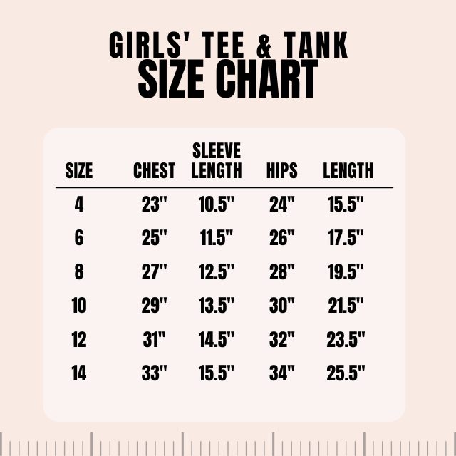girls tee and tank size chart